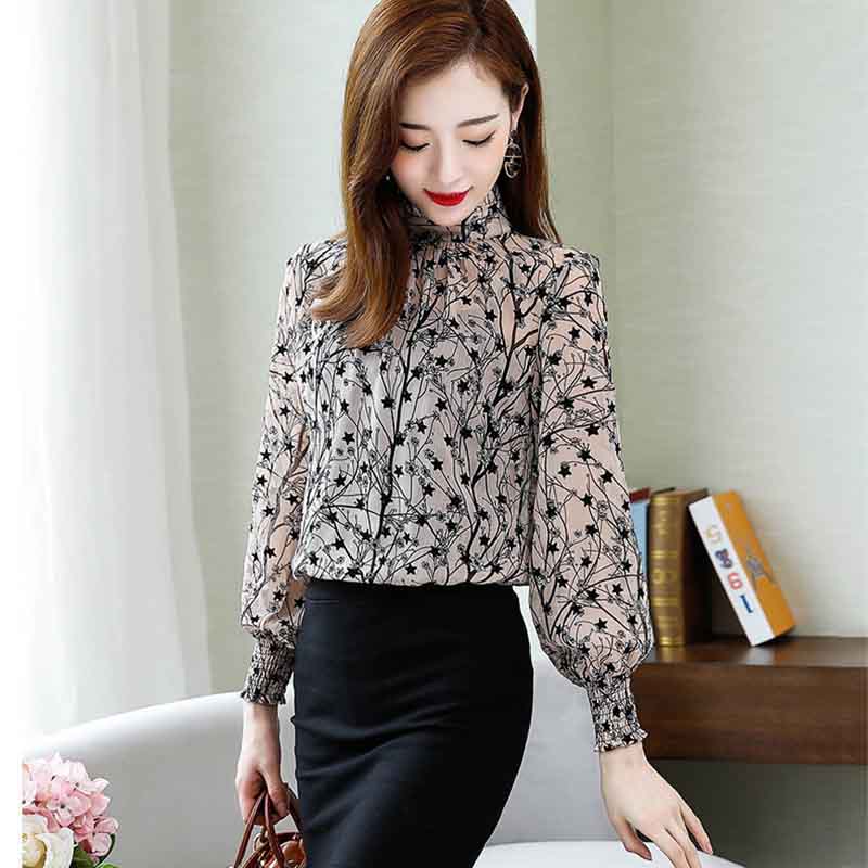 Floral Shirt Women's Long-sleeved Bottoming Shirt Western Style Small Shirt Temperament Loose Chiffon Top