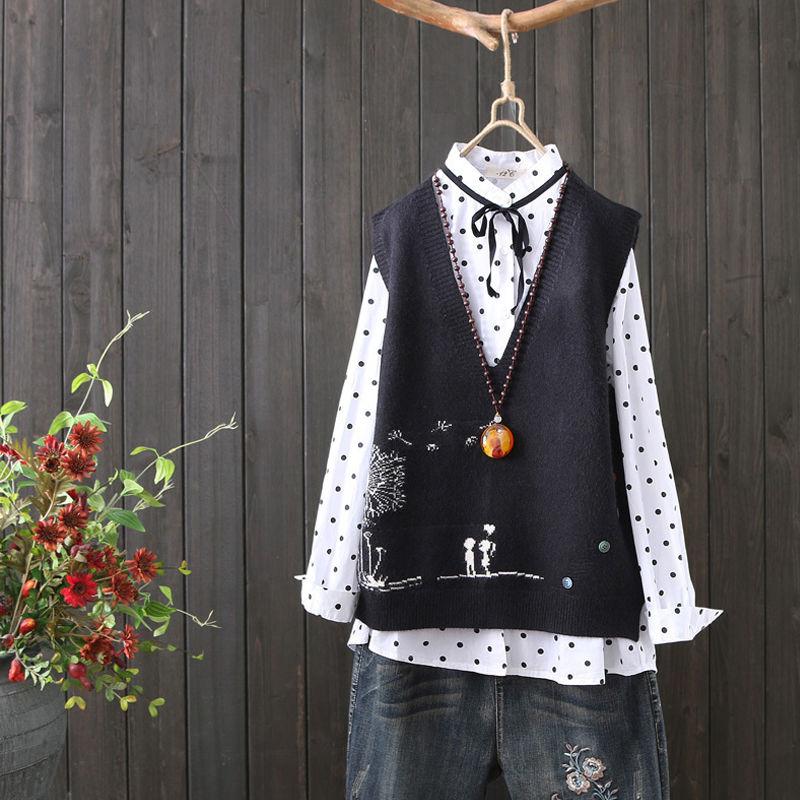 Short College Style Knitted Vest V-neck Pullover Wool Vest Women's Outer Sleeveless Sweater