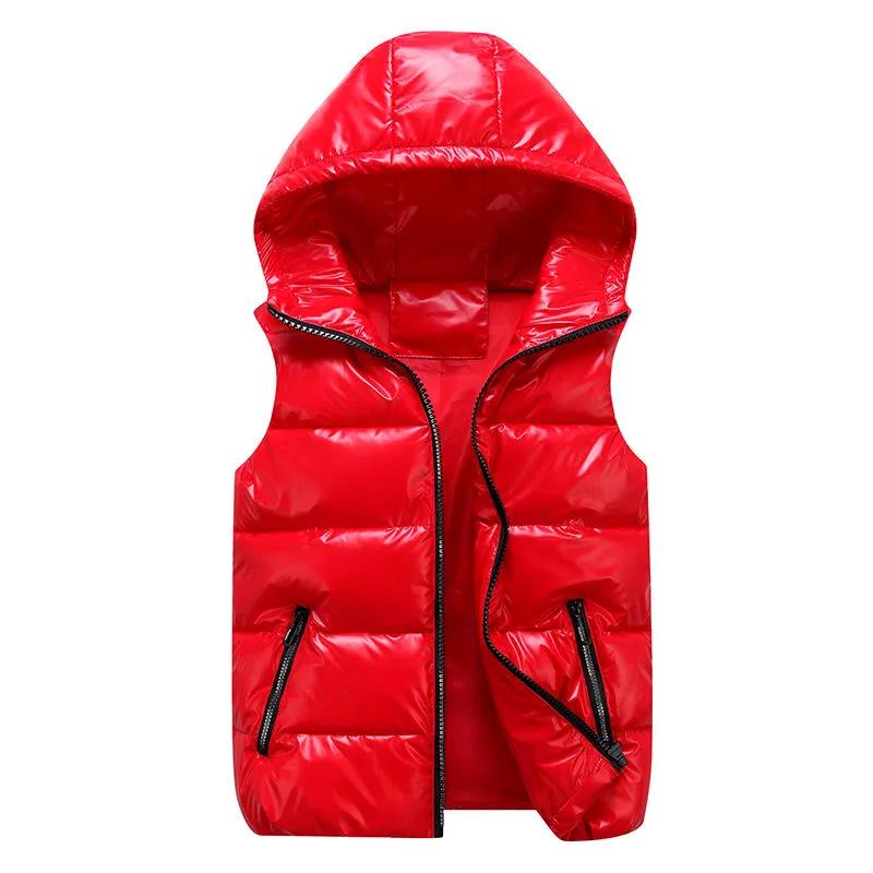 Large Size Glowing Women Winter Hooded Vest Coat Glossy Down Cotton Sleeveless Jacket Female Thicken Warm Winter Vest