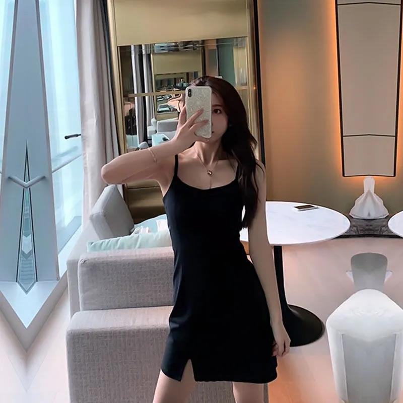 Black Slit Sling Skirt Female Summer Short Slim Slim Sexy Strapless Dress