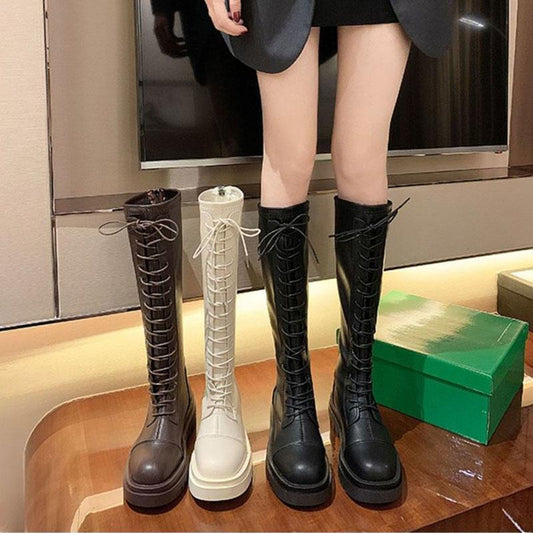 Women's Summer Boots Thin Section High-tube Thick-soled Boots White Over The Knee Knight Boots Leather Boots