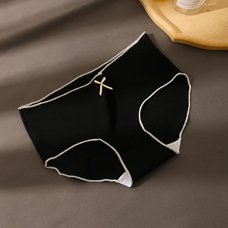 Women's Solid Color Panties Cotton Crotch Mid Waist Underpants Large Size Casual Bow Thin Briefs