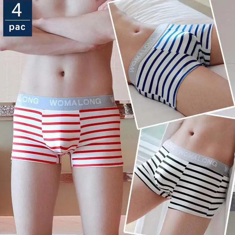 4 Pieces of Men's Underwear Boxer Shorts Youth Underwear Striped Boys Fashion Sexy Plus Size Striped panties