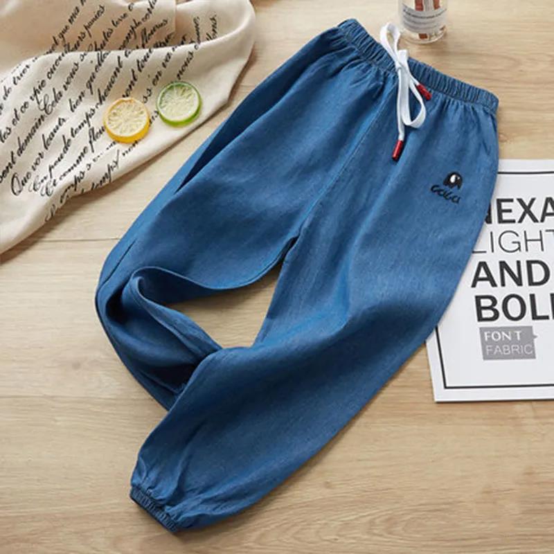 Boys and Girls Same Style Tencel Jeans, Big Children's Casual Pants, Nine-point Pants, Children's Mosquito Pants, Thin Section