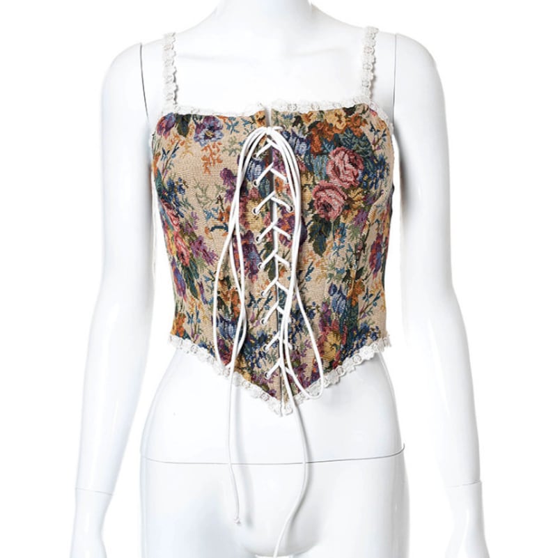 Vintage Floral Jacquard Corset Floral Embroidery Light Yellow Retro Fishbone Lace Bow Corset Adjustable Renaissance Corset Floral Vest