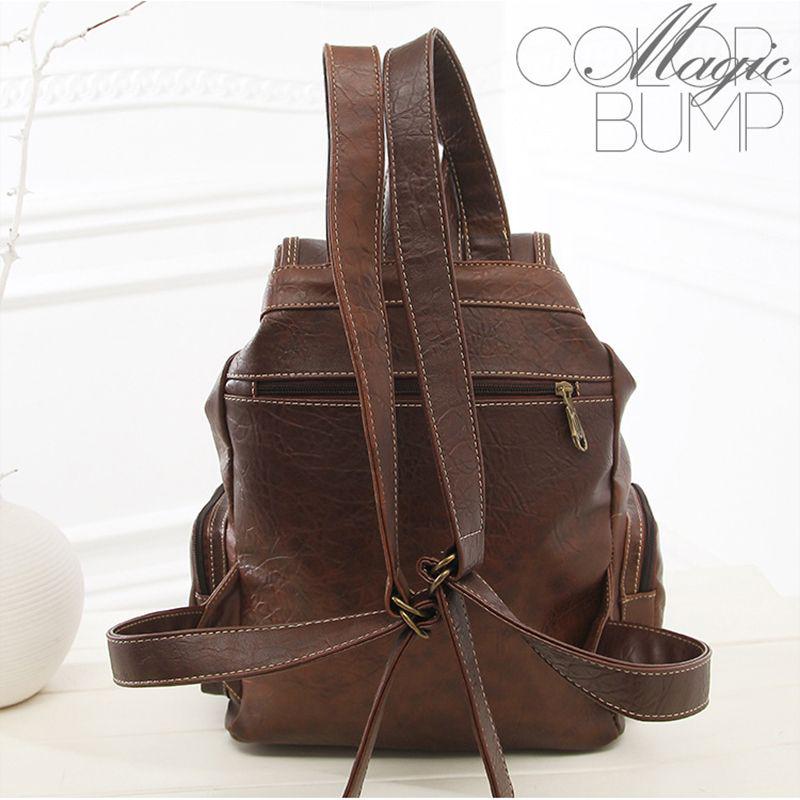 Vintage Retro Women Backpack for Teenage Girls School Bags Large Drawstring Backpacks High Quality PU Leather Brown Bag