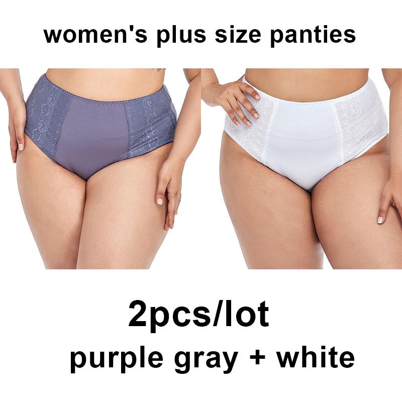 2pcs Large Size Women's Panties Solid Color Lace Mid-waist Briefs Comfortable Mommy Cotton Panties Inner File XL-3XL