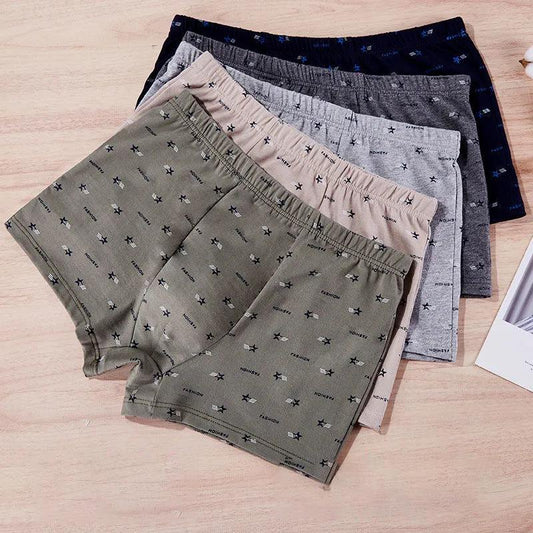 4pcs 100% Cotton Men Boxers Briefs Loose Large Size Fat Father Four-pointed Pants Youth Students Adult Leggings