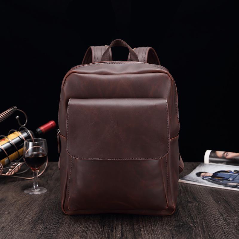 Men vintage leather Backpack multi-functional Business Travel Notebook Laptop Backpack Shoulders Bag