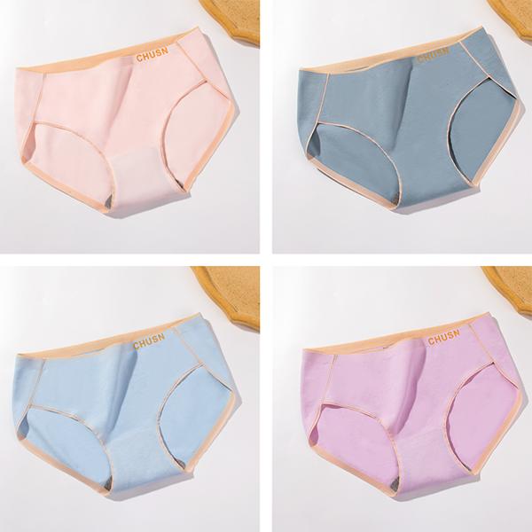 4Pcs/Set Women's Cotton Underpants Girl's Mid-waist Solid Color Panties Breathable Butt-lifting Elastic Briefs