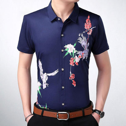 Men's Short-sleeved Slim Shirt Korean Fashion Trend Shirt Casual Business British Hair Stylist Clothes