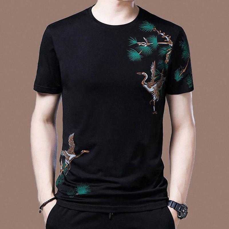 Round Neck Short-sleeved T-shirt Men's Ice Silk Summer Half-sleeved Young and Middle-aged Men's Breathable Loose T-shirt Top Clothes