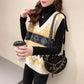 Counter Quality Women's Loose Contrast Color Knitted Vest Wear All-match College Style Sweater Vest Outside