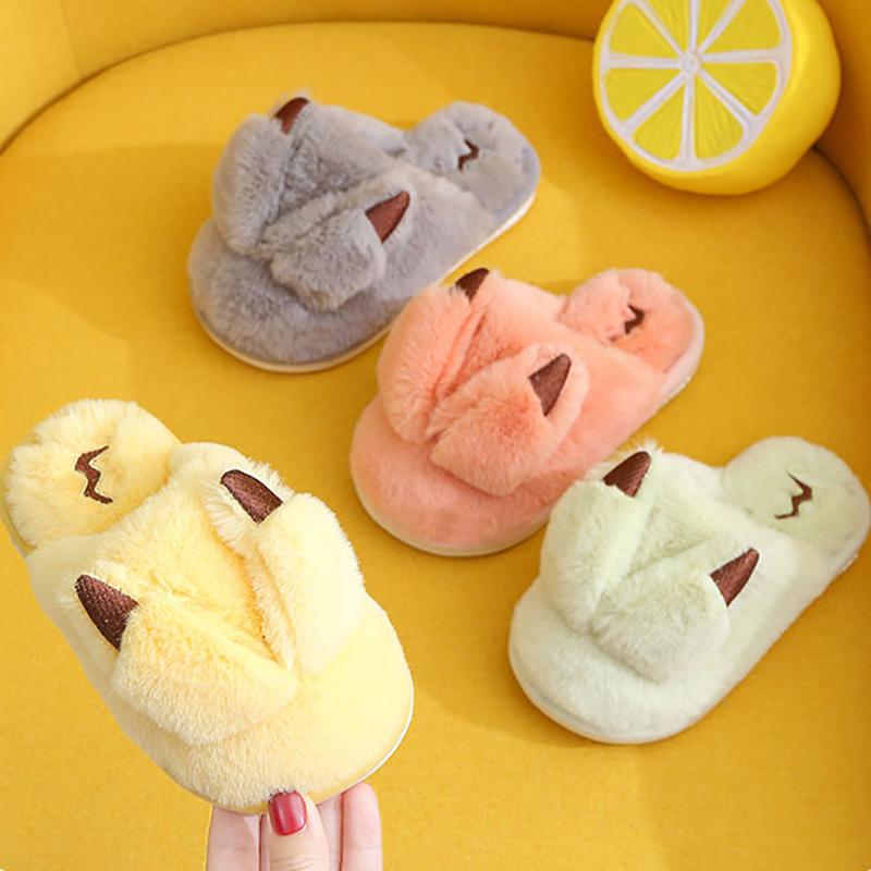 Children's Cotton Slippers Packed Heel and Velvet Warm Home Shoes Winter Plush Slippers