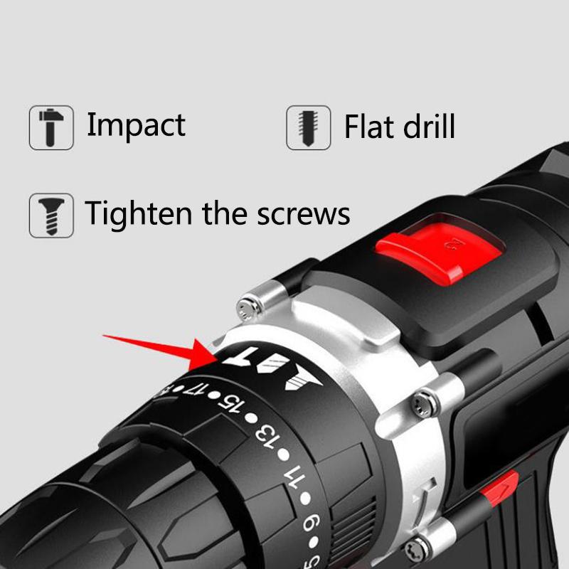 48V Impact Drill Household Cordless Electric Drill Electric Screwdriver Rechargeable Motor Double Battery