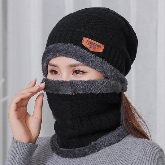 Hat Women's Winter Middle-aged and Elderly Women's Warm Woolen Cap and Velvet Thickened Bib One Mother Cold-proof Knitted Hat