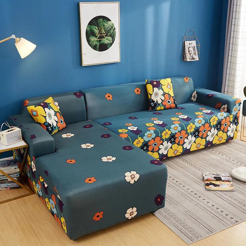 Square Lattice Printed L Shape Sofa Covers for Living Room Sofa Protector Anti-dust Elastic Stretch Covers for Corner Sofa Cover