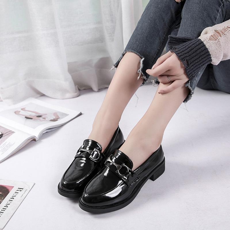 British Style Retro Small Leather Shoes Women's Shoes Metal Buckle Single Shoes Casual Lazy Shoes Soft Soles Small Leather Shoes Women