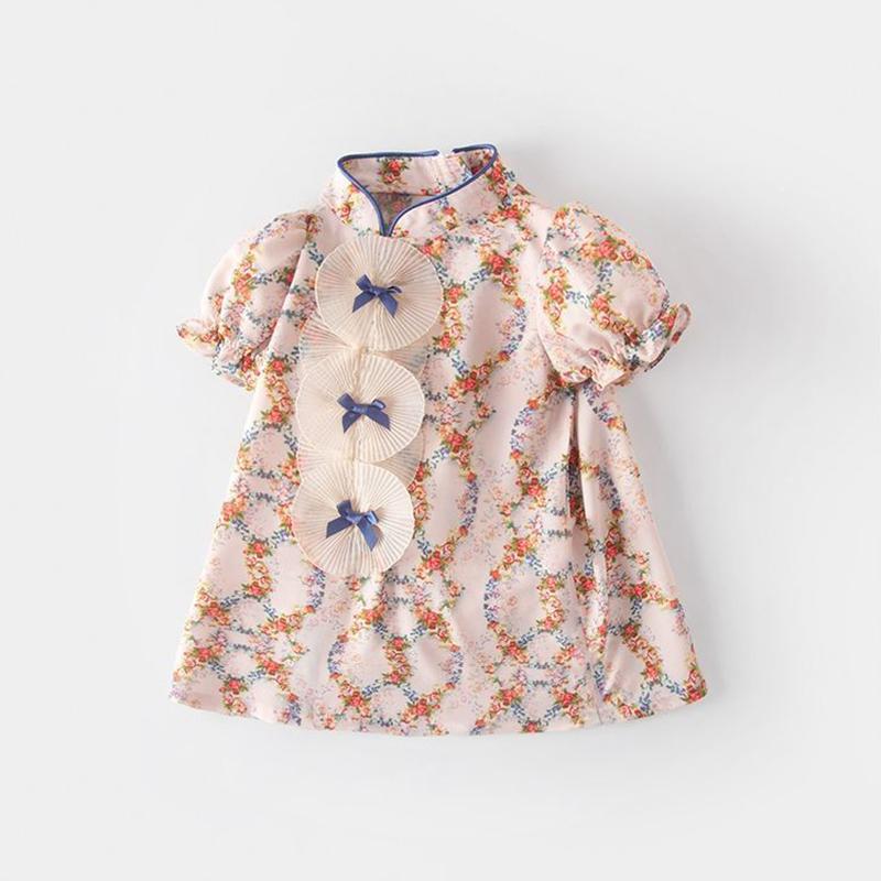 Girls Cheongsam Summer Girl Baby Puff Sleeve Dress Western Style Little Girl Dress