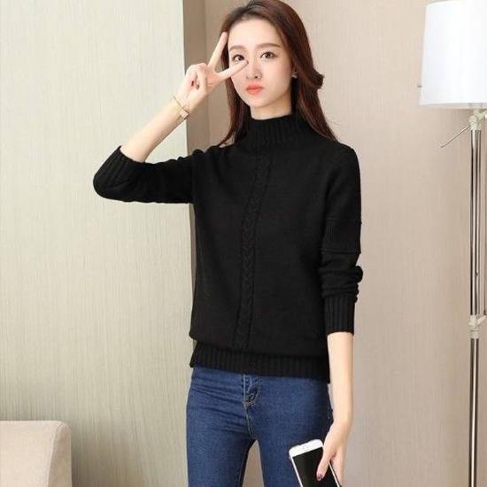 Women Winter Soft Long Sleeve Sweaters Solid Color Half Turtleneck Warm Bottoming Knitwear