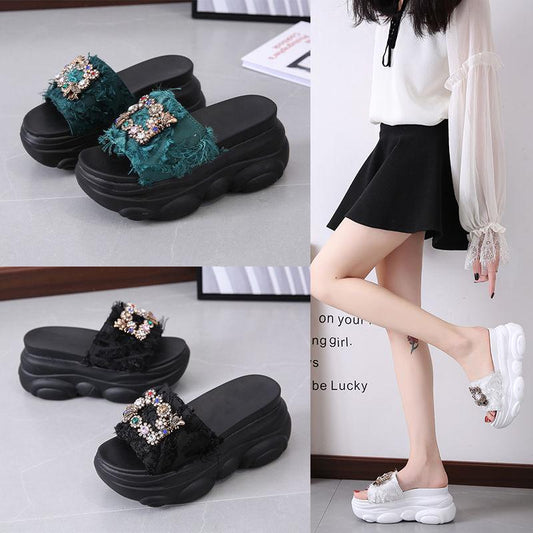 Summer wear slippers female net red ins sandals fashion wild thick bottom sponge cake half dragging