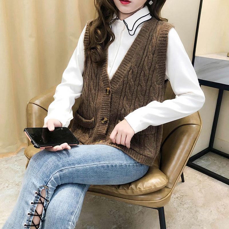 Autumn and Winter Knitted Cardigan Vest with Sleeveless Solid Color Jacket Fashion Casual Women Sweater