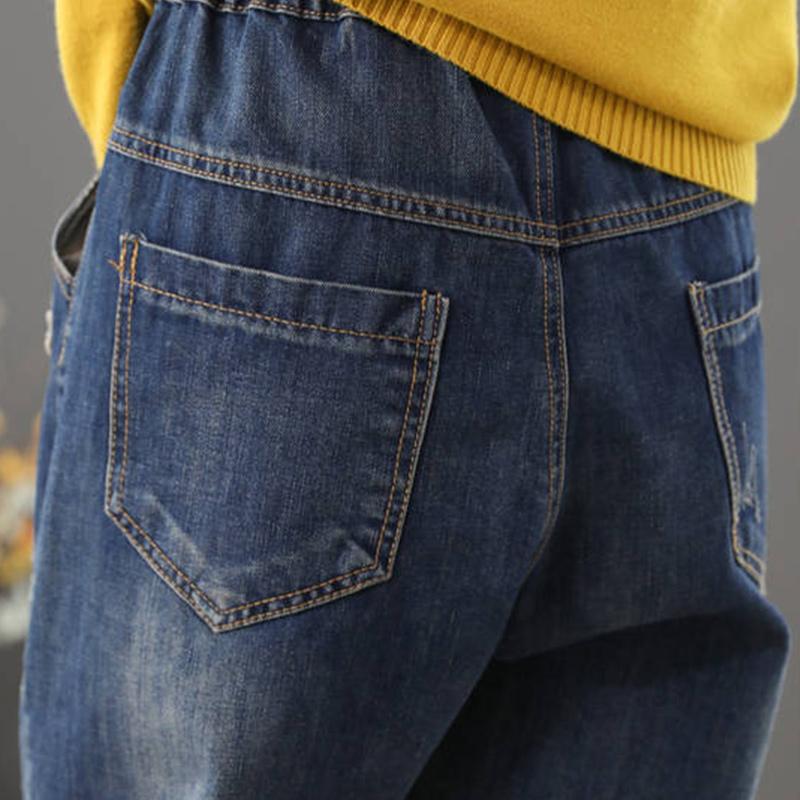 High Waist Jeans Ladies Loose Plus Size Spring and Autumn Students Elastic Waist Casual Ethnic Style Harem Pants Trousers Women