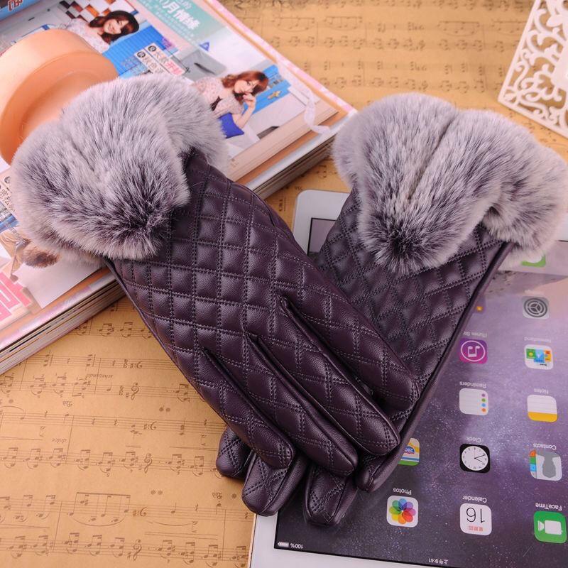 Women's Winter Gloves Warm Leather Touch Screen Mittens Outdoor Riding Gloves Thick Velvet Outer Circle Plush Thermal Gloves Breathable Waterproof