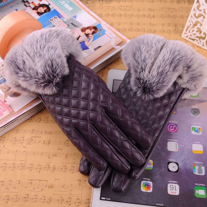 Women's Winter Gloves Warm Leather Touch Screen Mittens Outdoor Riding Gloves Thick Velvet Outer Circle Plush Thermal Gloves Breathable Waterproof