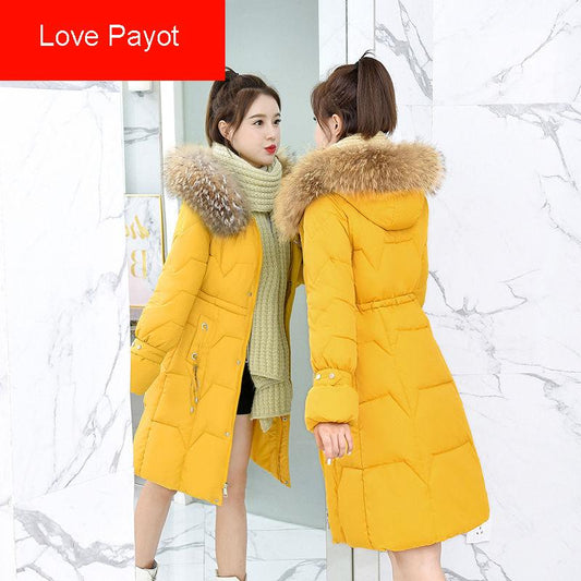 Women's Long Section 2020 Winter New Korean Style Fashion All-match Slim  Big Fur Collar Thick Padded Jacket