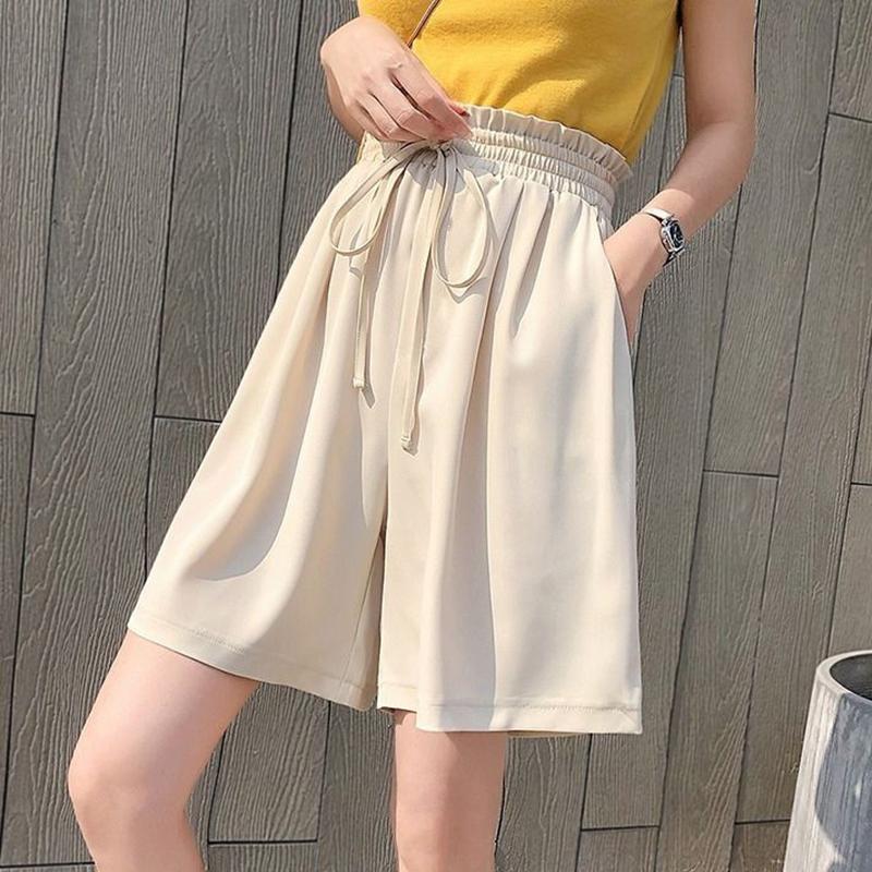 Women's Wide-leg Pants High Waist Loose and Thin Casual Five-point Shorts All-match Straight-leg Pants Loose Women's Shorts Elastic Waist