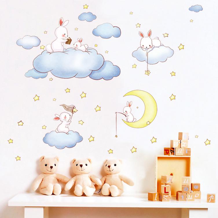 Cartoon cloud rabbit stickers children's room baby bedroom decoration landscaping wall stickers