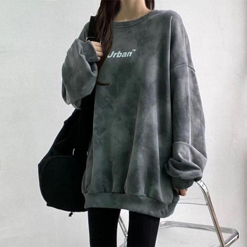 Female Korean Version Loose Top Student Tie-dye Spring and Autumn High Street All-match Coat Ins Long-sleeved Pullover Sweater