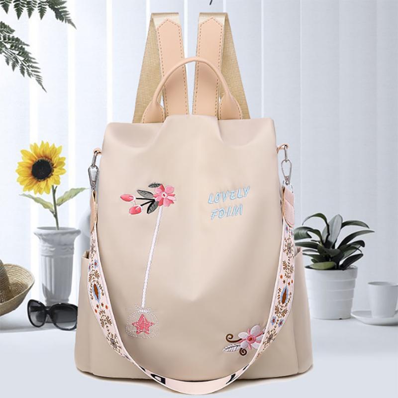 Ladies Personality Embroidery Backpack Oxford Cloth Backpack Fashion Casual Bag Girl Travel School Bag