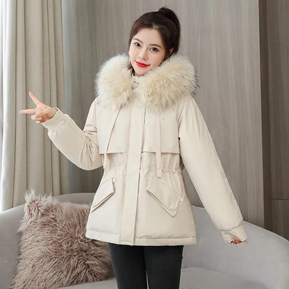 Autumn and Winter Large Cotton-padded Jacket Women's Hooded Pie Overcoming Down Jacket Women's Thickened Warmth Casual Waist Coat