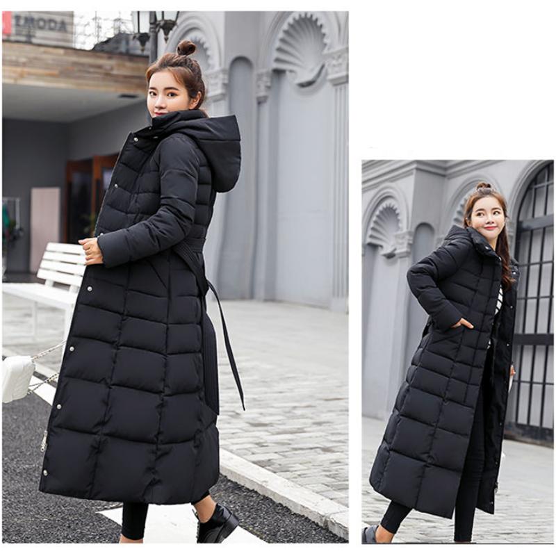 Women's Winter Padded Down Jacket Hooded Down Jacket with Warm Stand-up Collar Women's Solid Color Long Down Jacket Quilted Coat