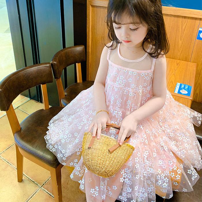 Girls Christmas Costume Lace Princess Dress Kids Sleeveless Summer Sequin Flowers Clothing Children New Year Birthday Party