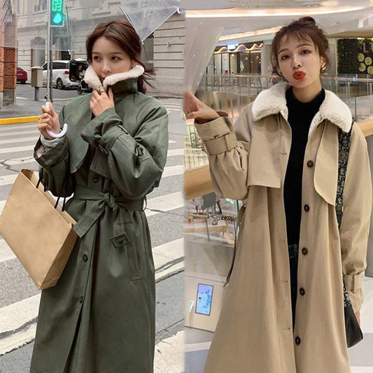 Winter Liner Plus Velvet Thickening Imitation Lamb Wool Windbreaker Pie Overcoming Padded Coat Women's Mid-length Over-the-knee Coat