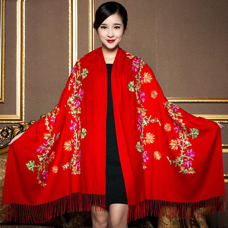 Winter Imitation Cashmere Scarf Shawl Chinese Style Embroidery Scarf Thick and Warm Oversized Cloak