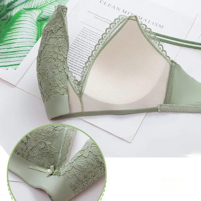 Underwear Women's Thin Small Chest Special Non-wire Gather Bra Bra Triangle Cup Gather Lace Side Bra Without Steel Ring Light and Breathable