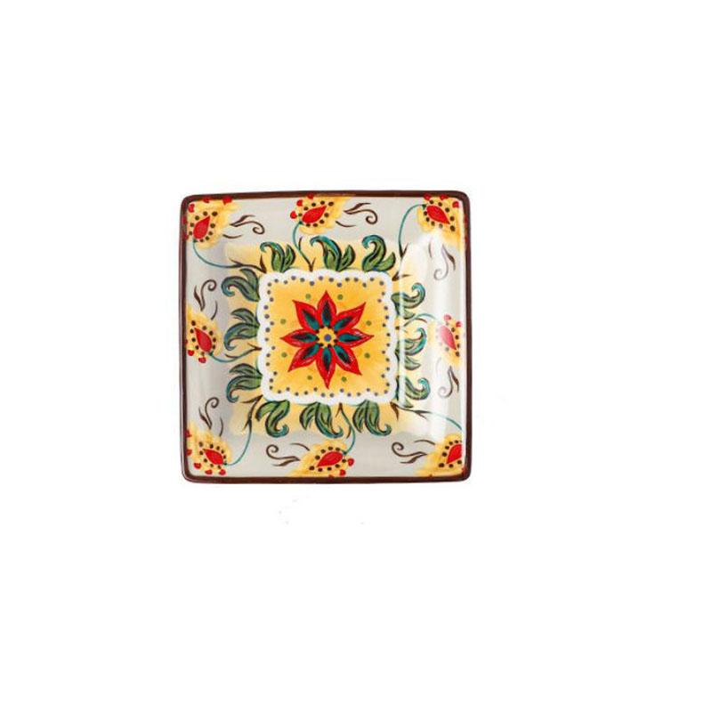 Bohemian Square Plate Ceramic Dish Creative Fruit Plate Square Breakfast Plate Western Dinner Plate Household Tableware