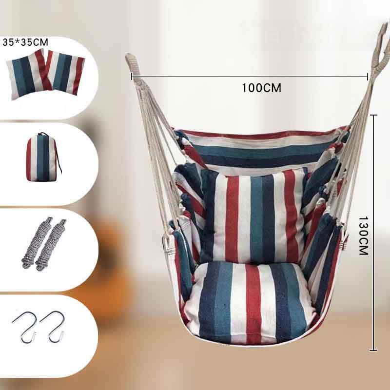 Striped Canvas Hammock Sling Swing Indoor and Outdoor Thickened Canvas Cradle Chair Including Pillow