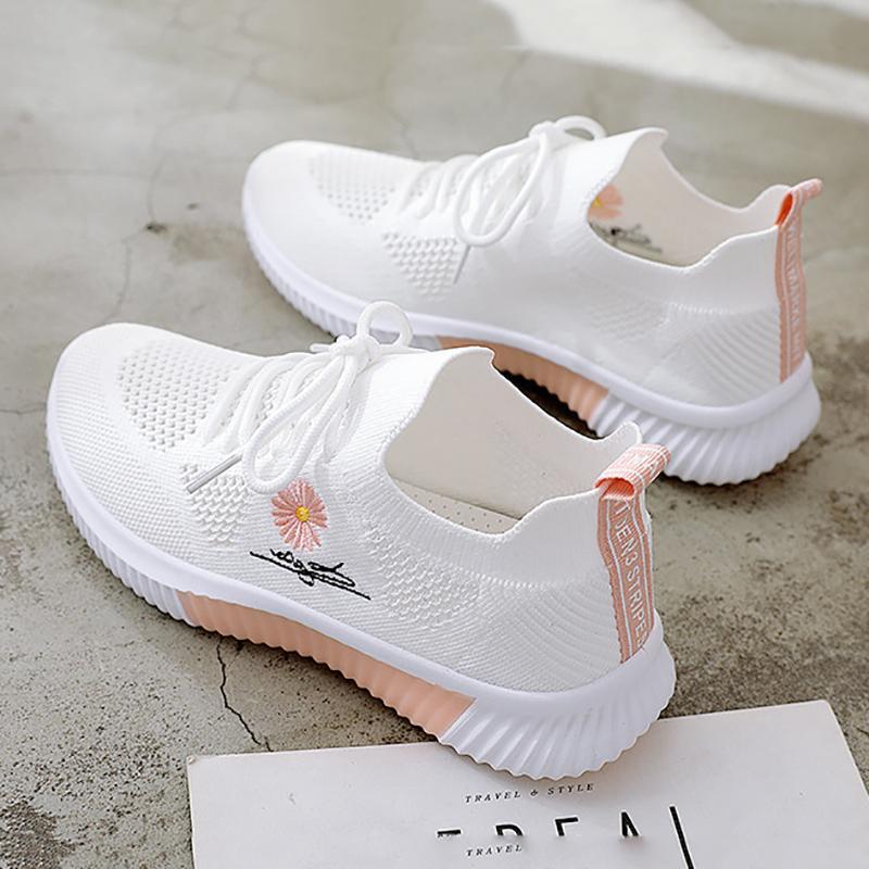 Summer Women's Mesh Breathable Casual Shoes Small Daisy Embroidered Sneakers Running Net Shoes