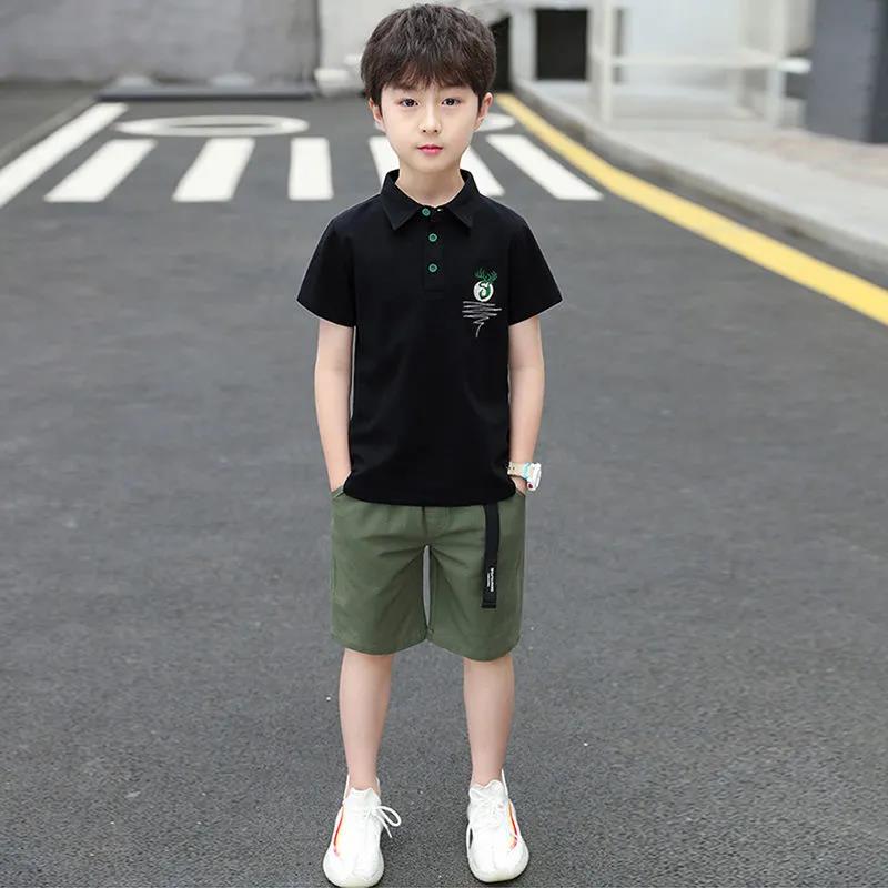 Children's Clothing Boys and Children's Summer Suits POLO Shirts New Handsome Big Boys Short-sleeved Two-piece Suit