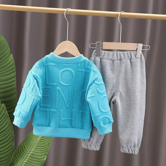 Two-piece Suit Children's Autumn and Winter Clothing Boys and Girls Casual Sportswear Sweater Trousers Set Solid Color Loose