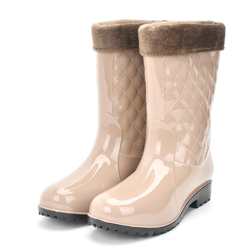 Detachable Velvet Cover Plus Velvet Cotton Shoes Rain Boots Women's Mid-tube Warm Water Shoes Non-slip Wear-resistant