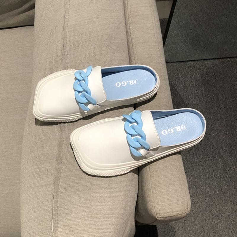 Half Slippers Women Summer Fashion Metal Buckle Thick-soled Casual Mule Shoes for Women's Outer Wear