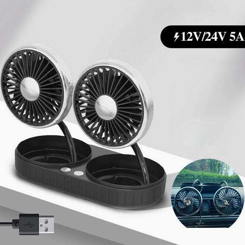 12V/24V Car Double Head Fan USB Head Car Home Dual Fan Mini Portable Electric Fan