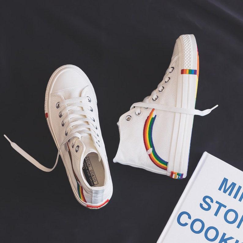 Rainbow Gay Pride Shoes - LGBTQA Pride Sneakers - Women High Top Sneakers - Vulcanized Shoes - Equality Canvas Shoes - Canvas Hightop Shoes