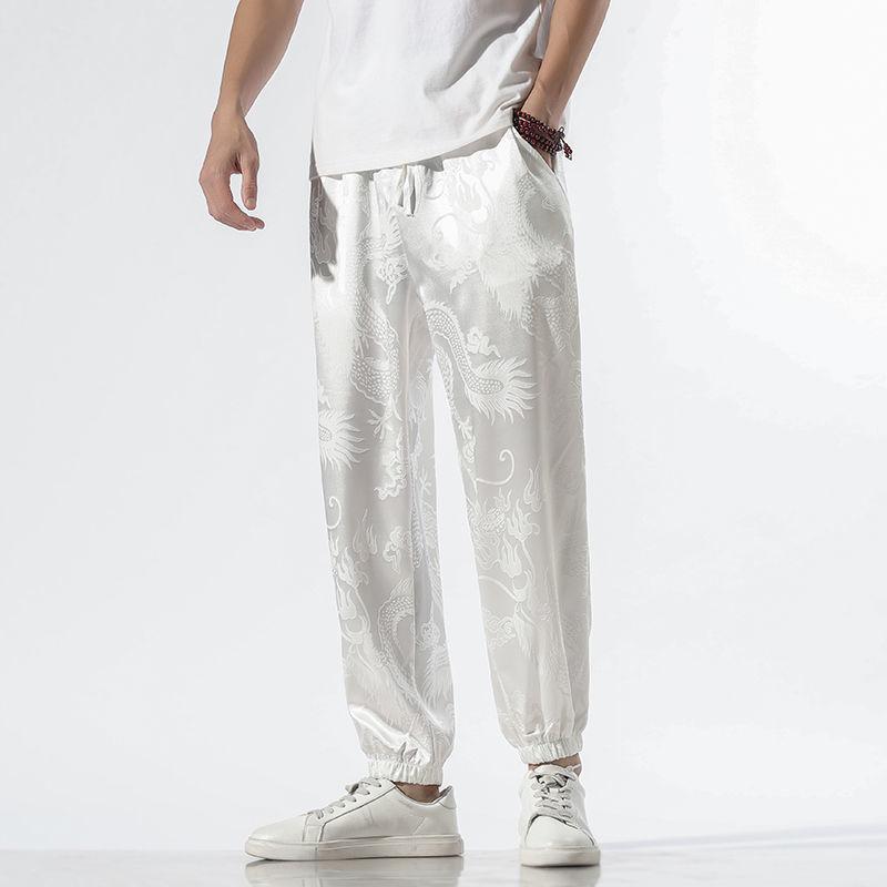 Chinese Style Dark Dragon Men's Color-changing Shiny Trousers Casual Cropped Pants High-end Sports Pants